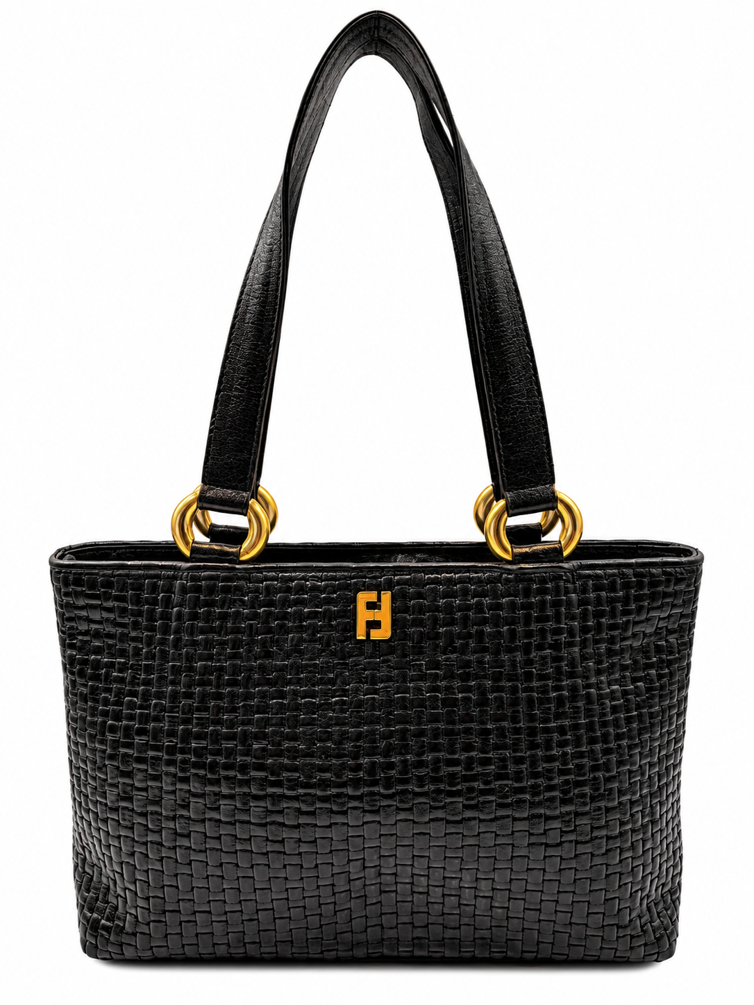 Fendi Vintage Black Woven Leather Shoulder Tote