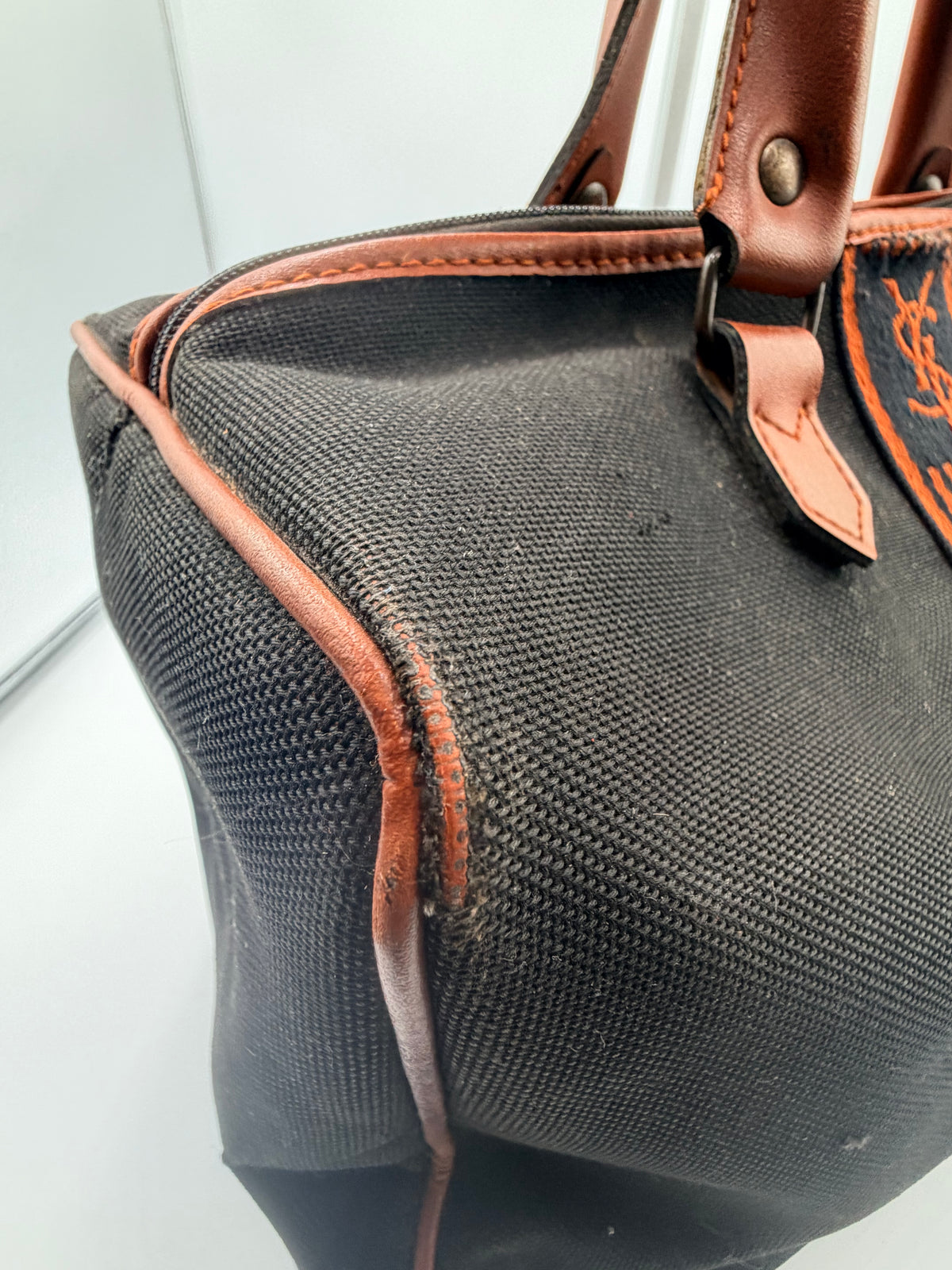 Yves Saint Laurent YSL Black Canvas Boston Bag