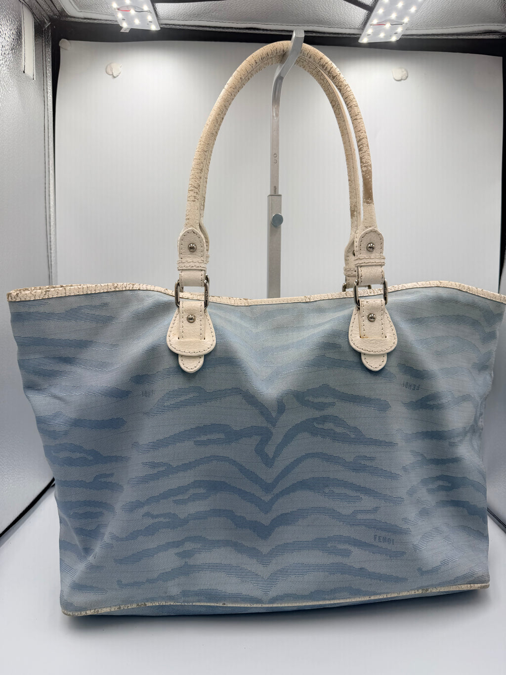 Fendi Vintage Zucca Zebra Tote Bag – Light Blue & White