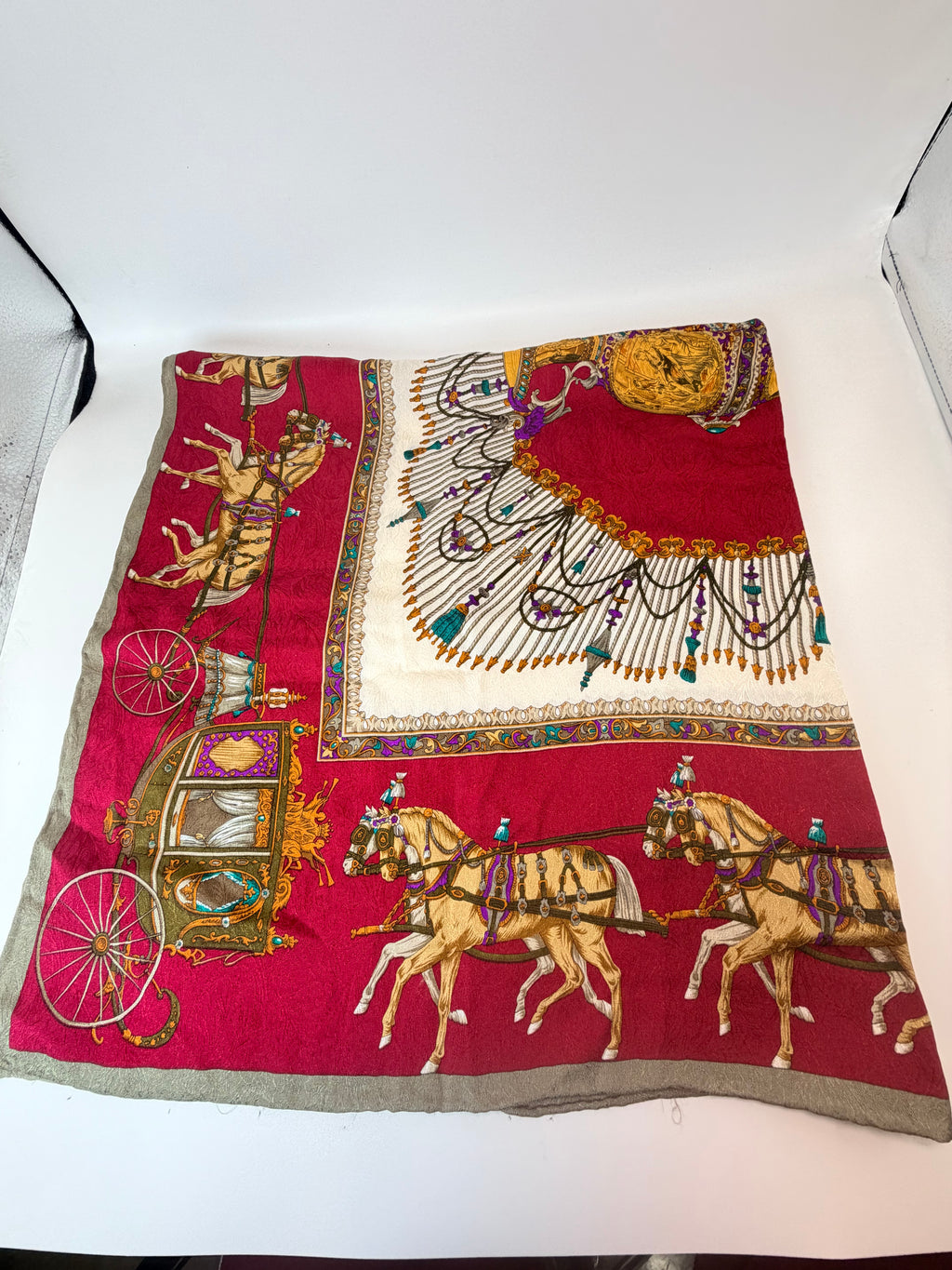 Vintage Trussardi Silk Carriage Print Scarf