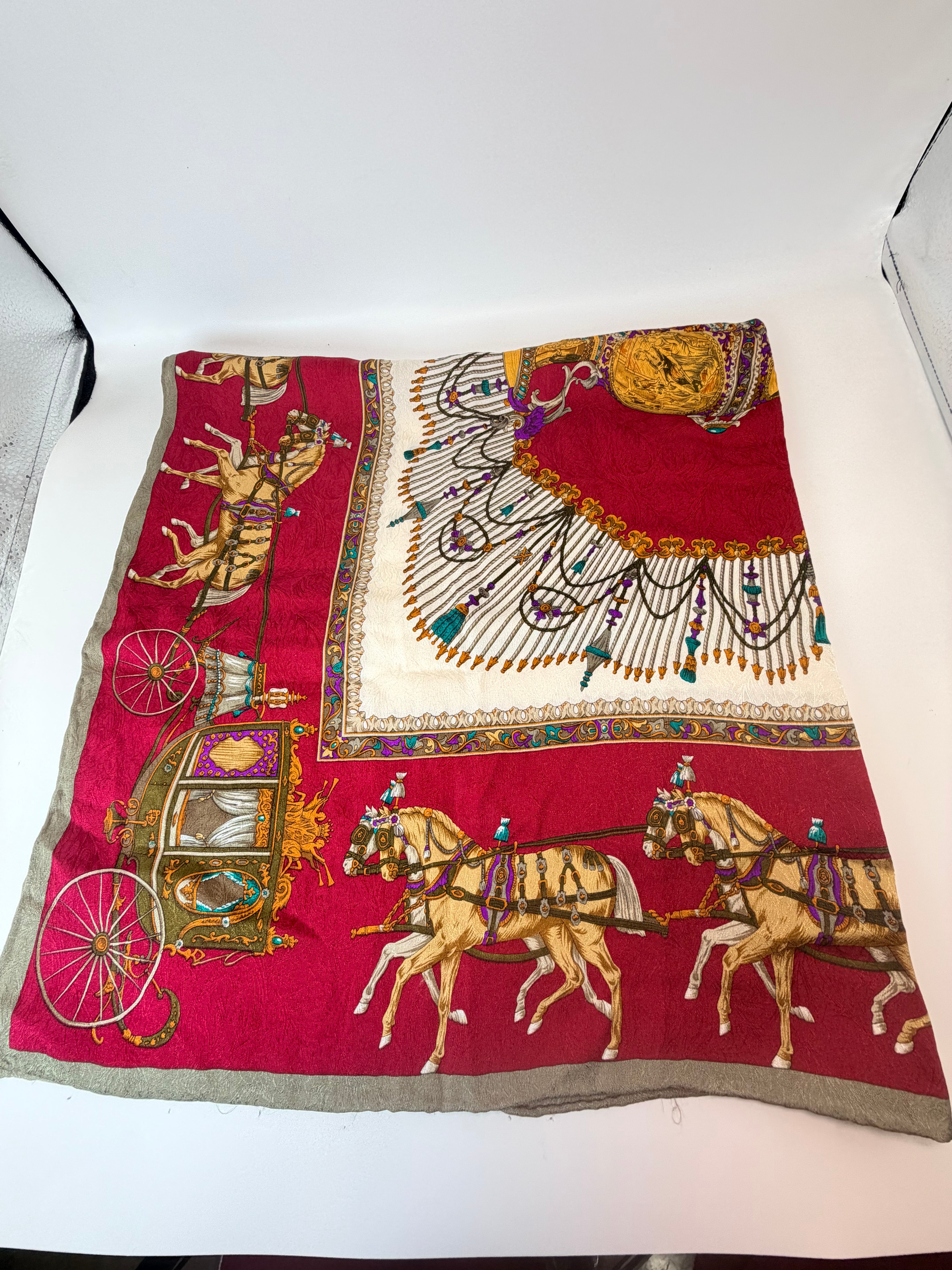 Vintage Trussardi Silk Carriage Print Scarf