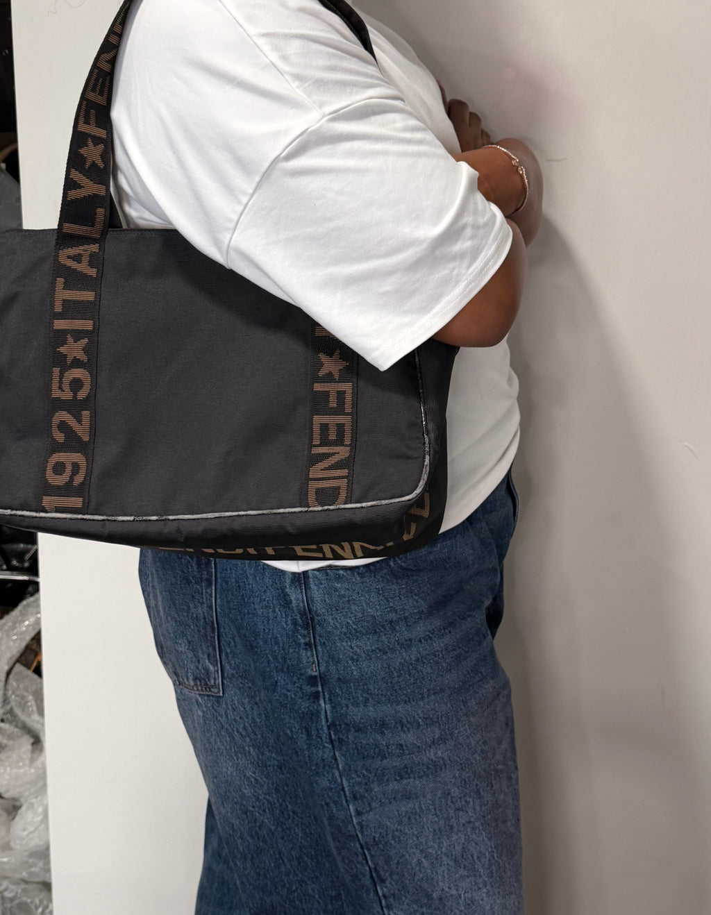 Fendi Roma 1925 Logo Strap Nylon Tote Bag