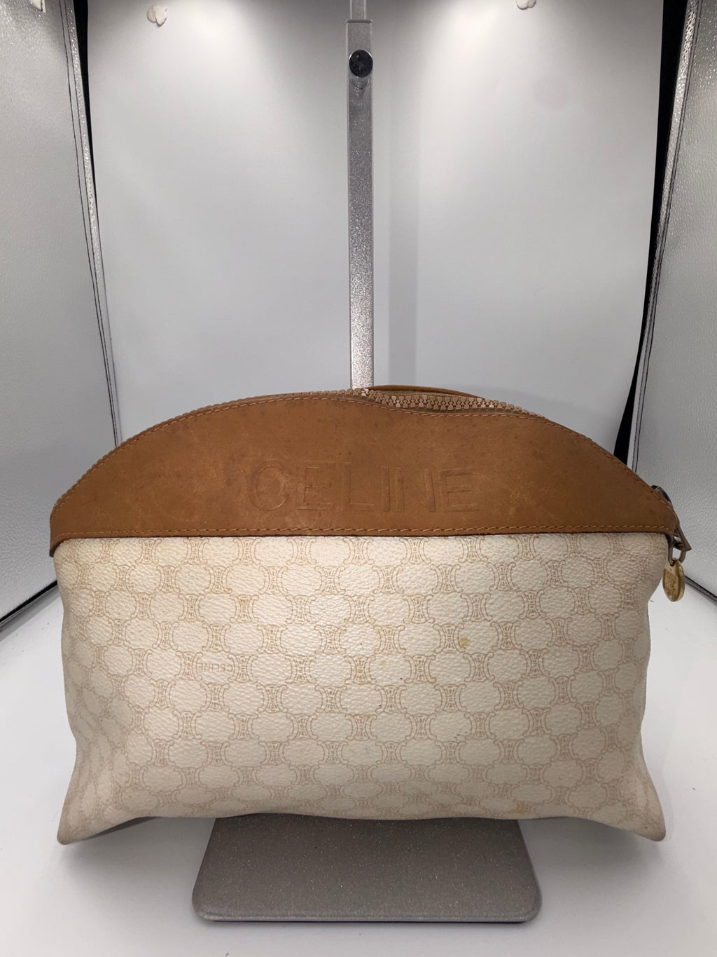 Celine Macadam Travel Cosmetic Pouch / Clutch – Ivory & Tan