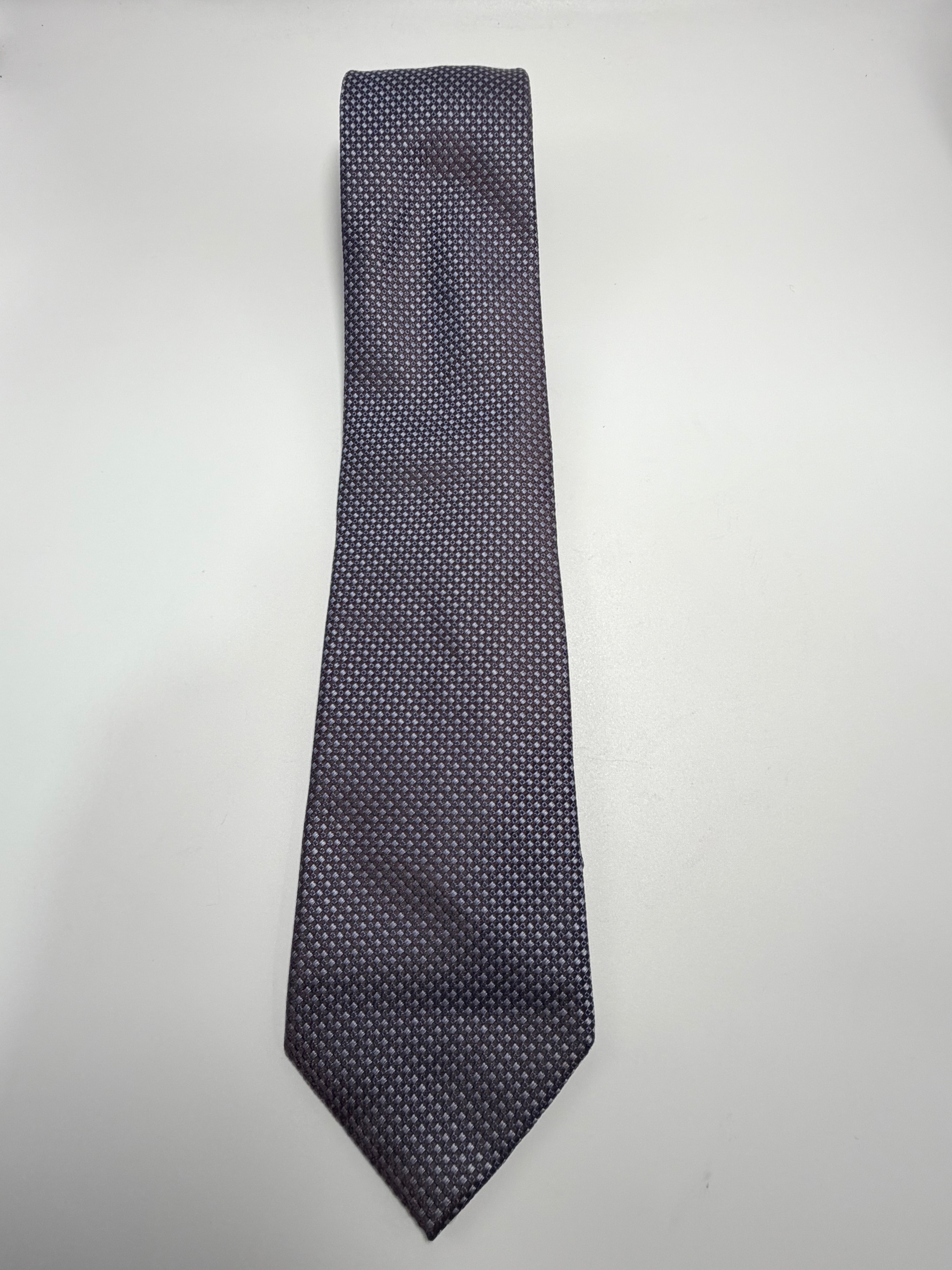 S.T. Dupont Paris Silk Tie – Brown & Blue Micro Pattern