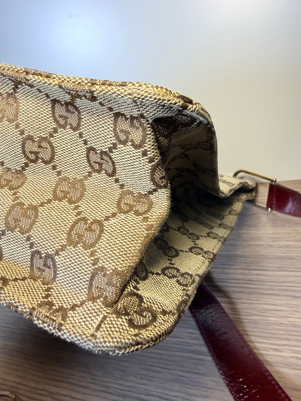 Gucci GG Monogram Canvas Burgundy Leather Shoulder / Crossbody Bag