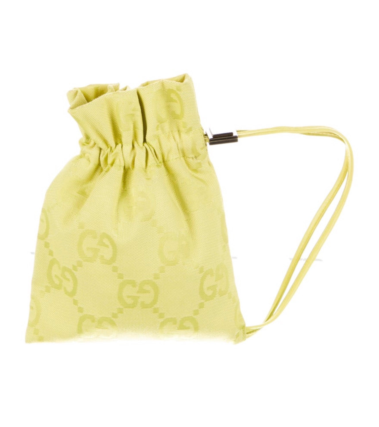 Gucci GG Canvas Drawstring Wristlet Pouch – Lime Yellow