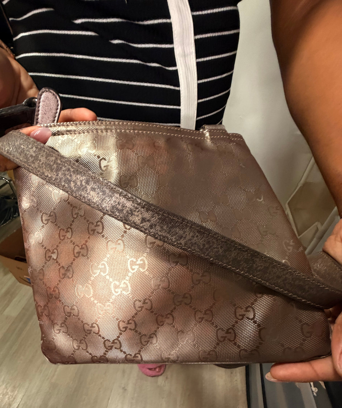 Gucci GG Monogram Metallic Brown Crossbody Bag