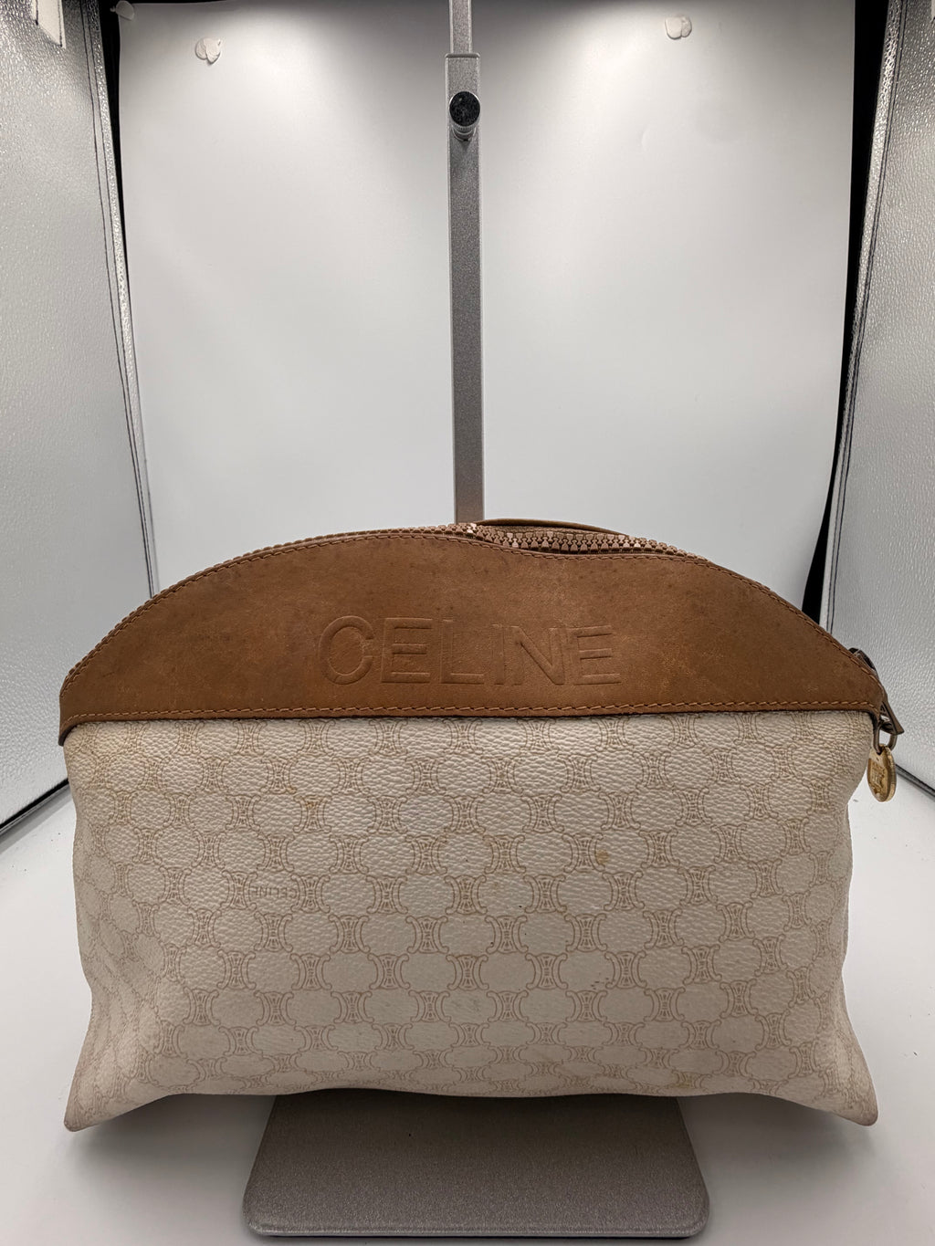 Celine Macadam Travel Cosmetic Pouch / Clutch – Ivory & Tan