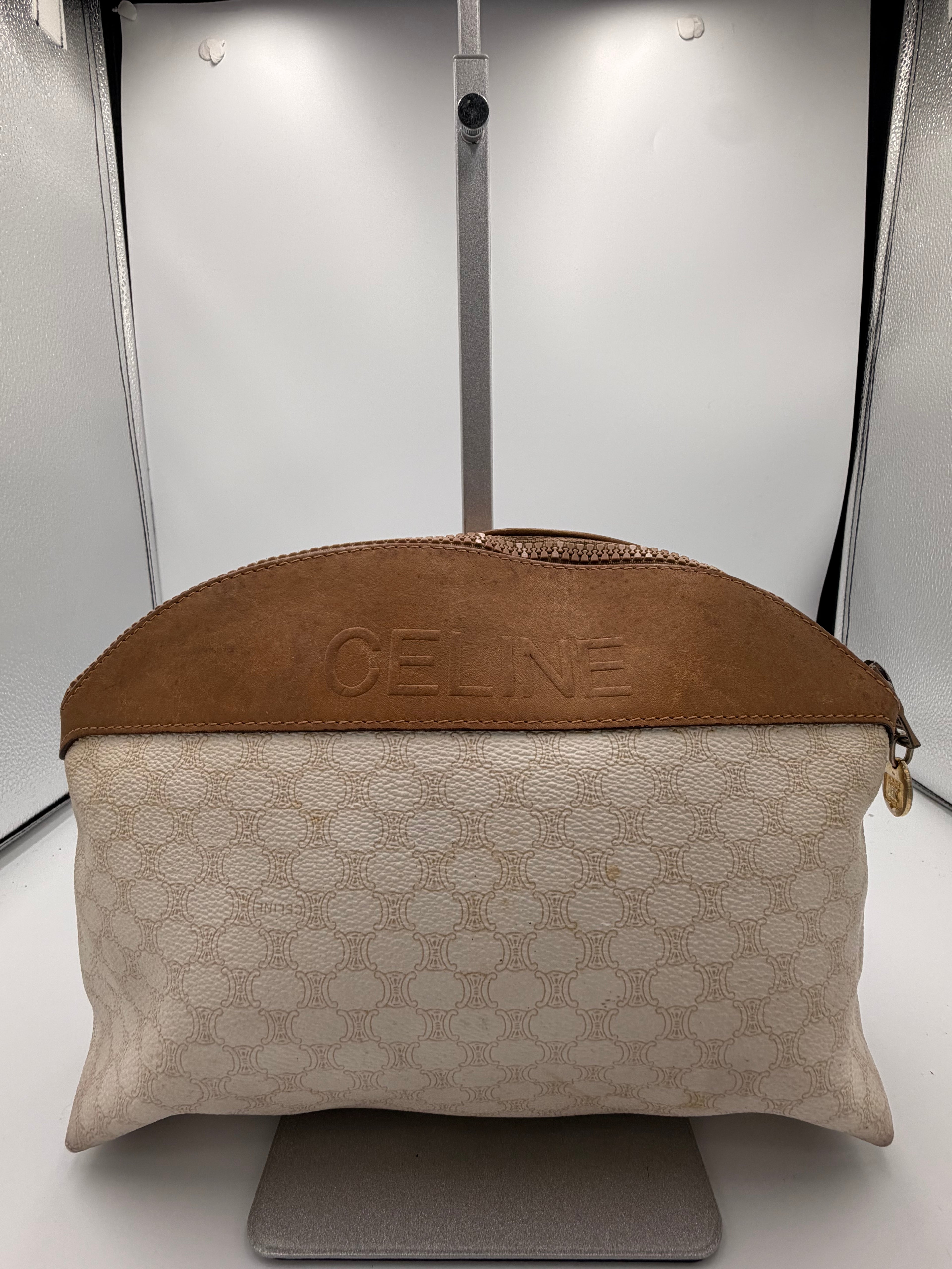 Celine Macadam Travel Cosmetic Pouch / Clutch – Ivory & Tan