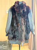 Vintage Burgundy Fox Fur & Leather Coat- L- 006