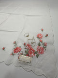 Vintage Nina Ricci Embroidered Floral Cotton Handkerchief – White with Pink Roses