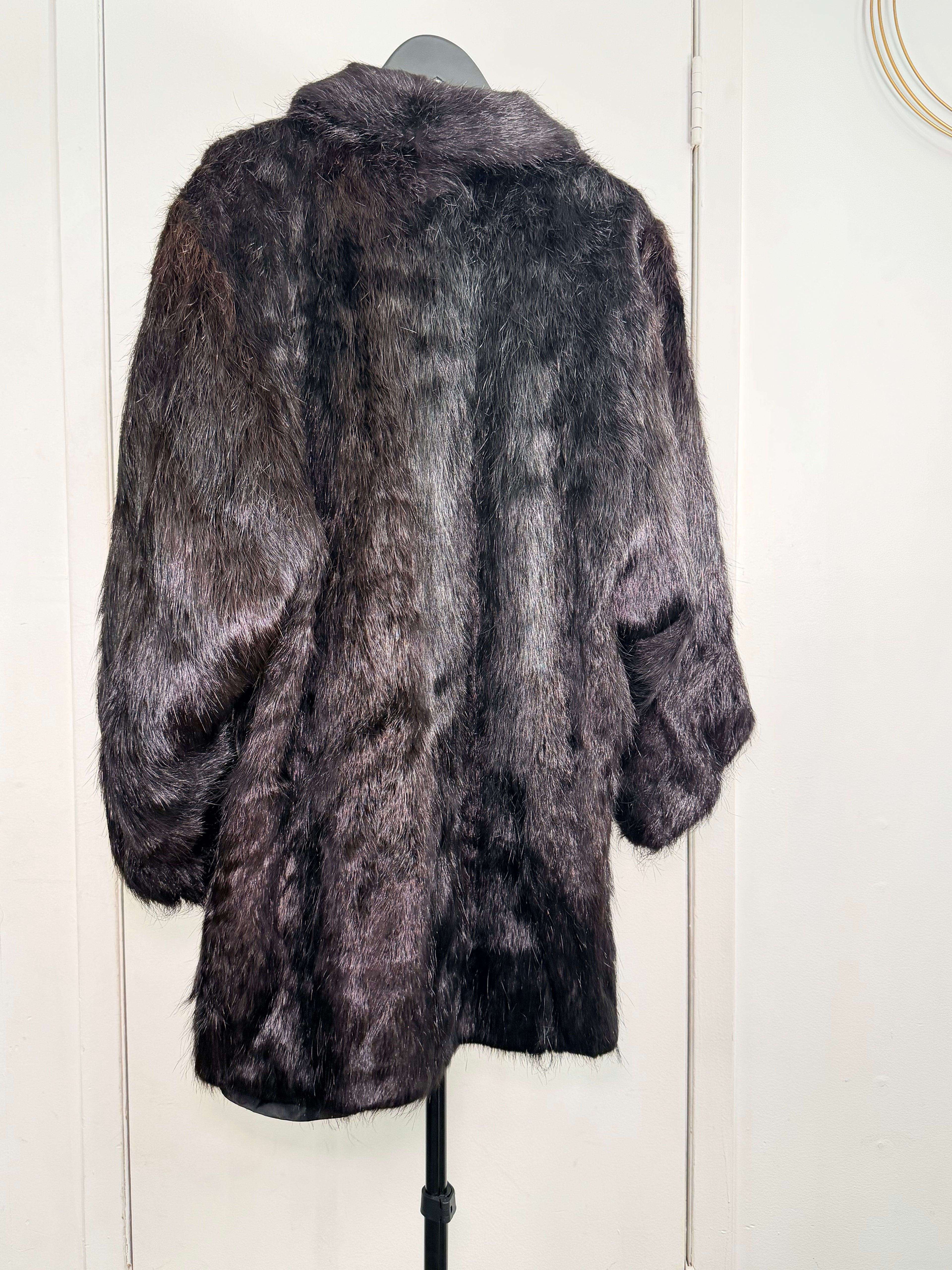 Vintage Beaver Fur Coat – Deep Espresso Black (Large / XL)