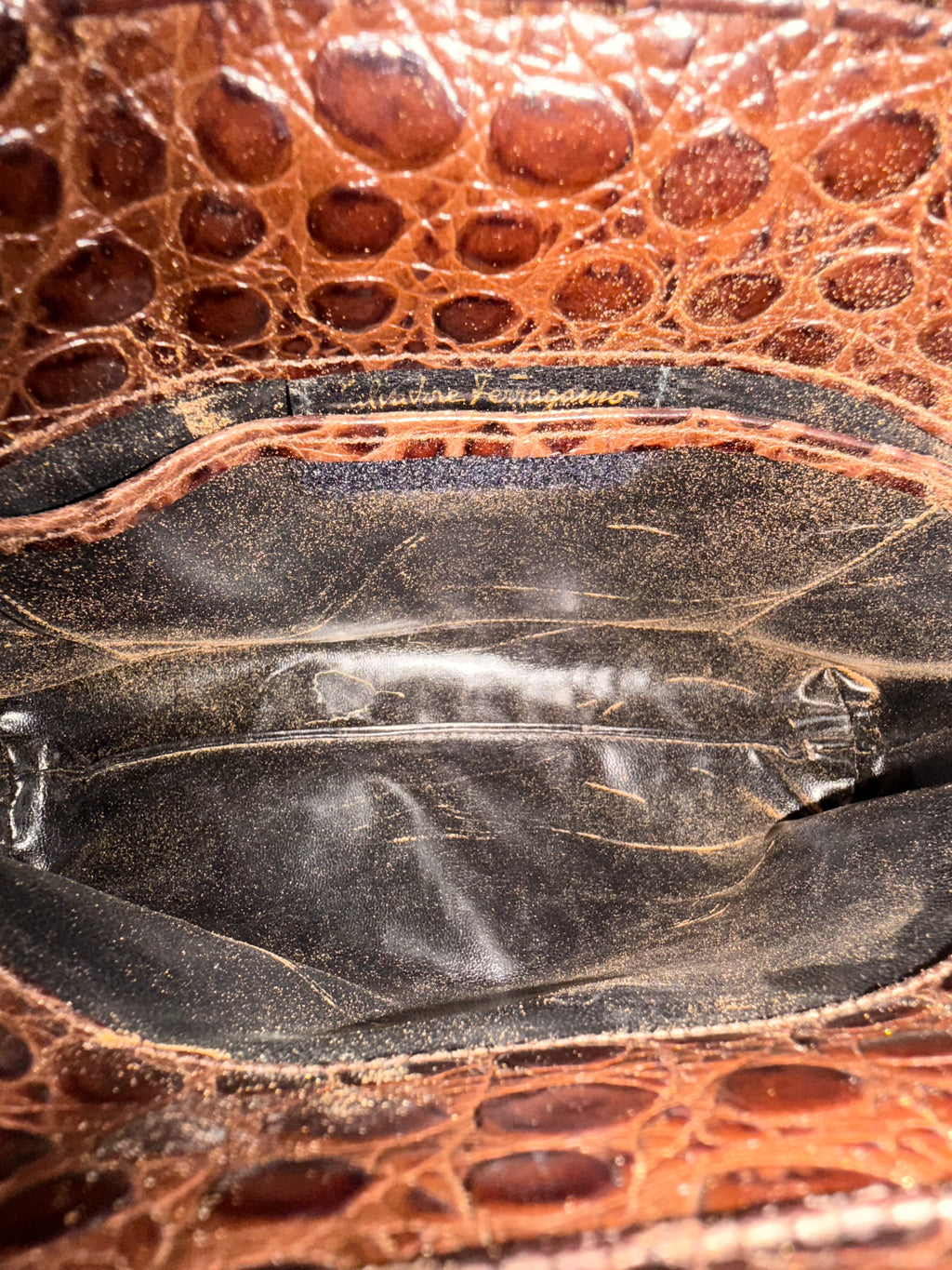 Salvatore Ferragamo Croc Embossed Gancini Clutch