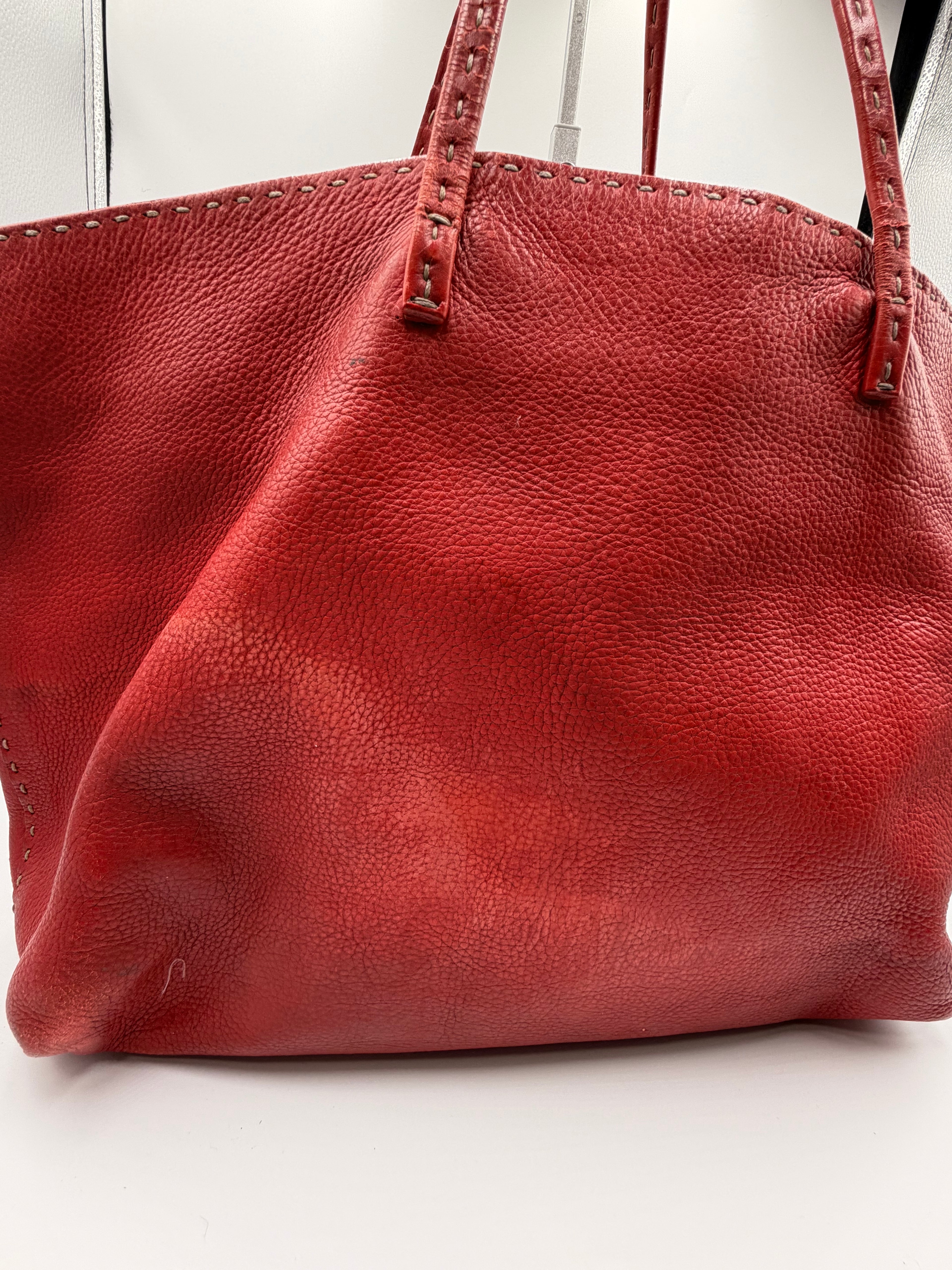 Fendi Selleria Red Leather Tote Bag