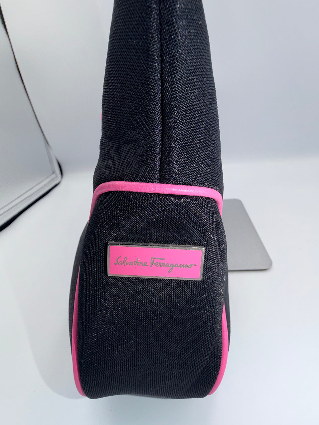 Salvatore Ferragamo Nylon Shoulder Bag – Black with Pink Trim