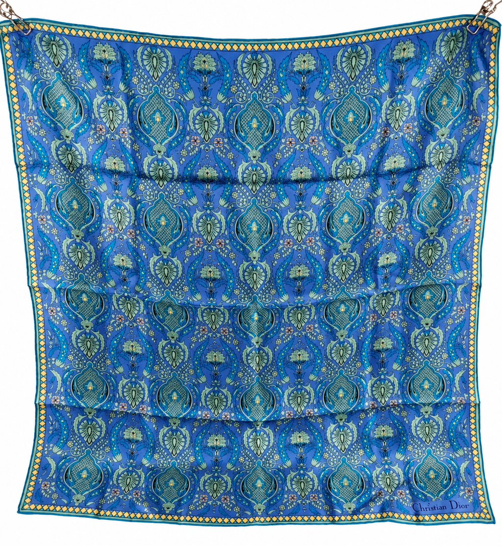 Christian Dior Blue Paisley Silk Scarf