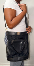 Celine Black Mesh & Leather Shoulder Tote Bag