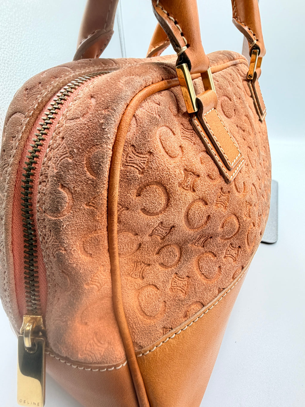 Celine Pink Suede Macadam Boston Bag