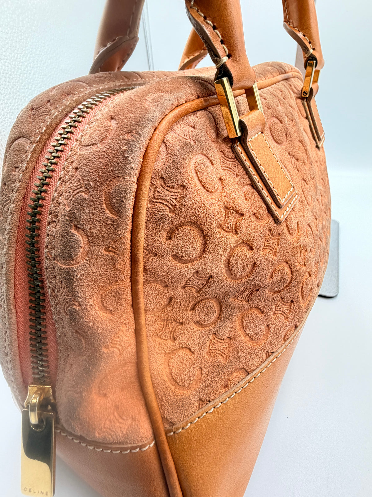 Celine Pink Suede Macadam Boston Bag