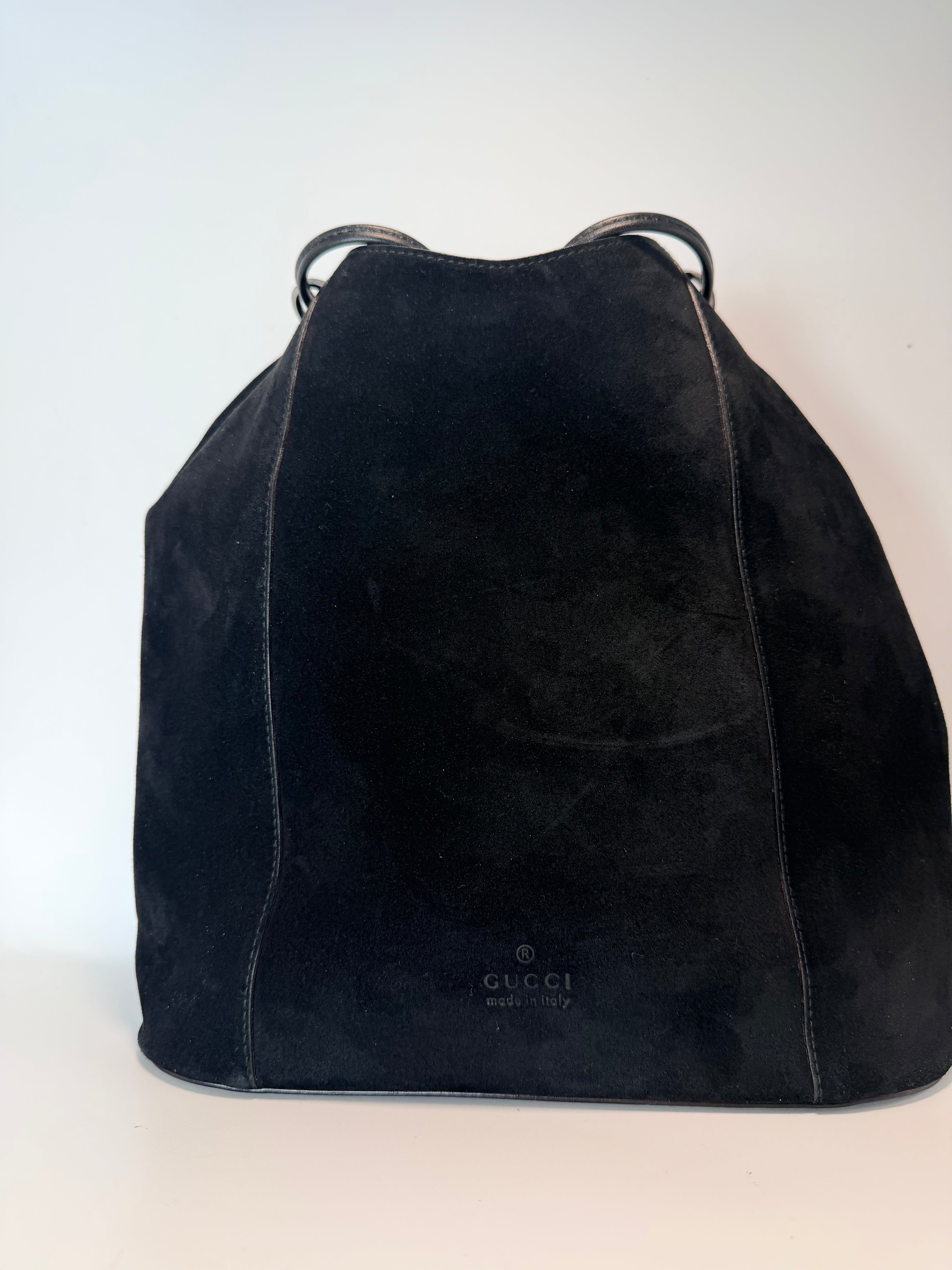 Vintage Gucci Suede Drawstring Bucket Bag