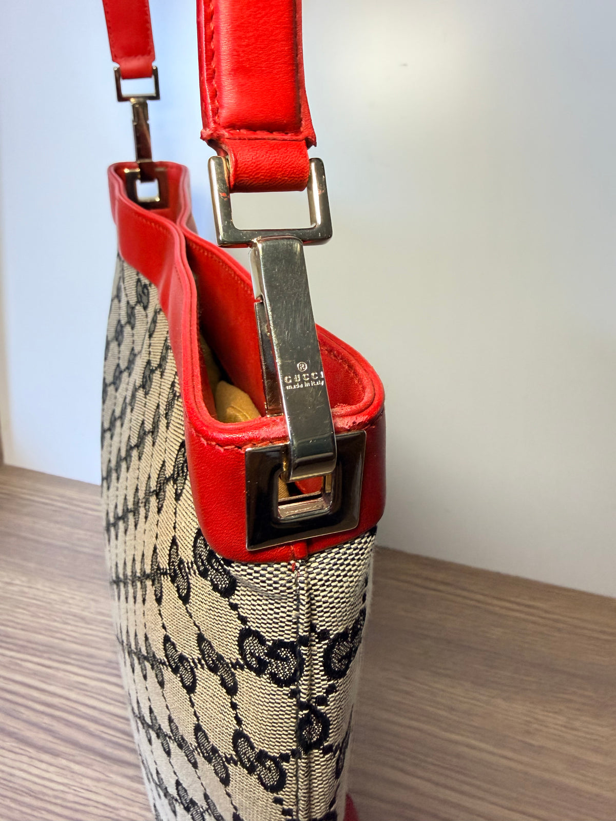 Gucci GG Monogram Canvas Red Leather Shoulder Bag