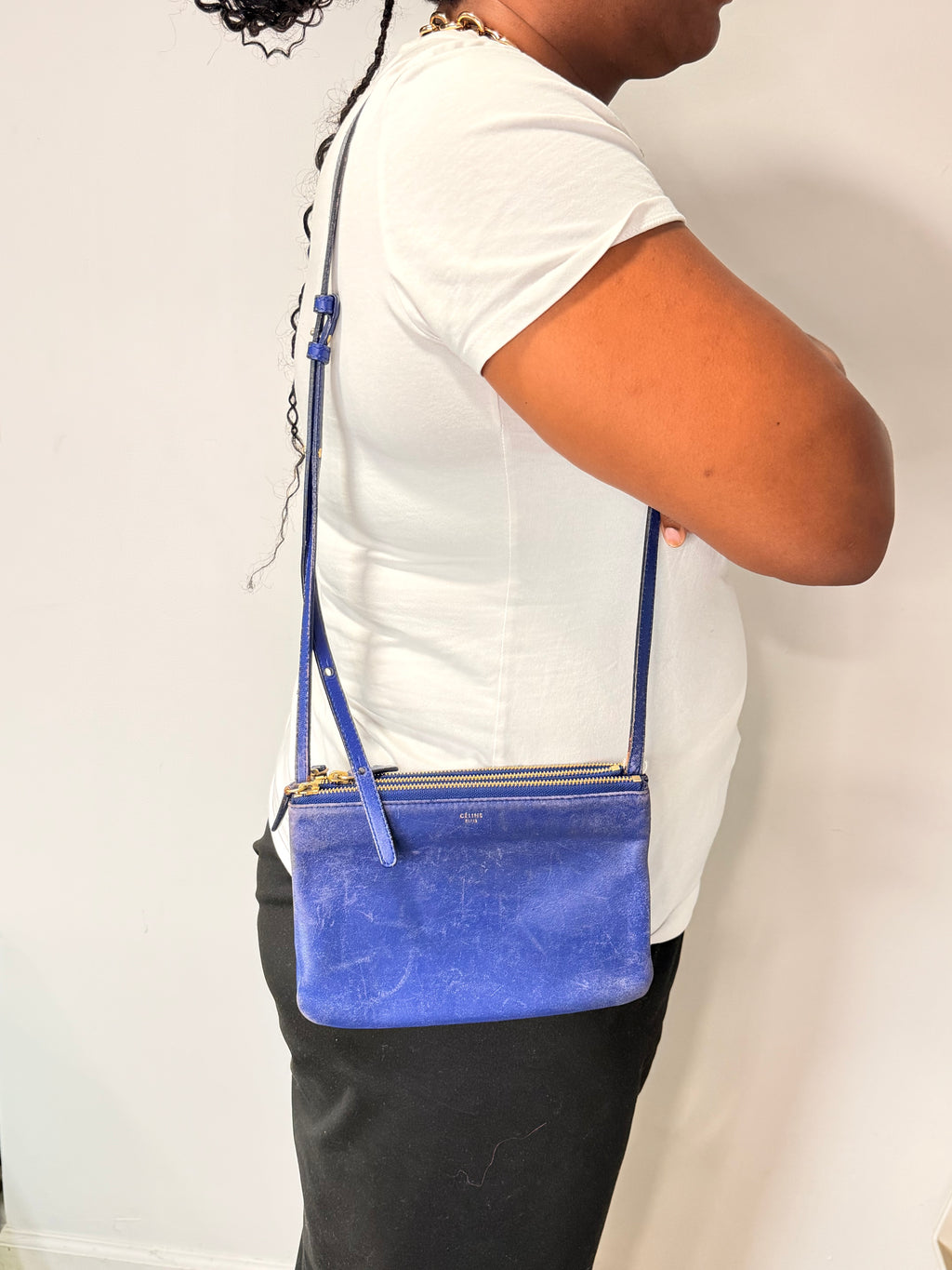 Celine Trio Blue Leather Crossbody Bag