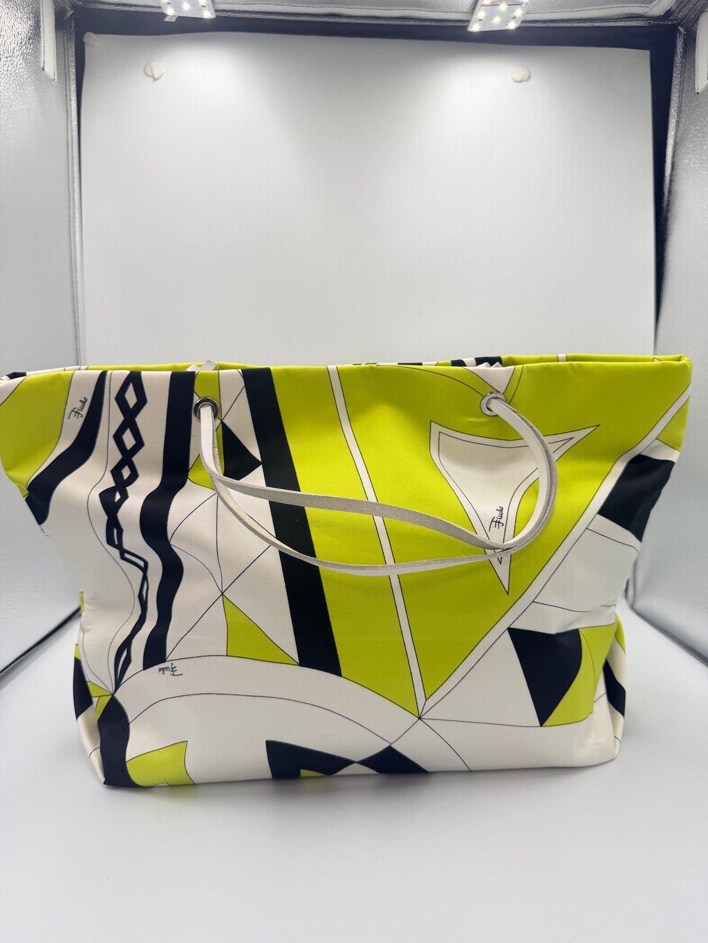 Emilio Pucci Signature Print Large Tote – Lime Green / Black / White
