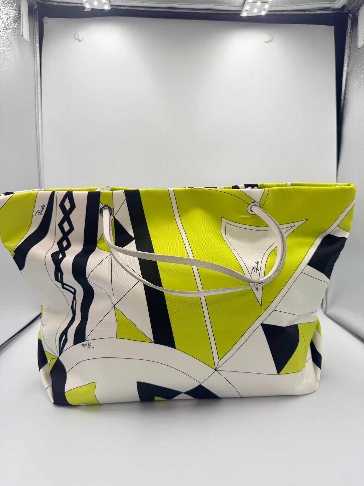 Emilio Pucci Signature Print Large Tote – Lime Green / Black / White