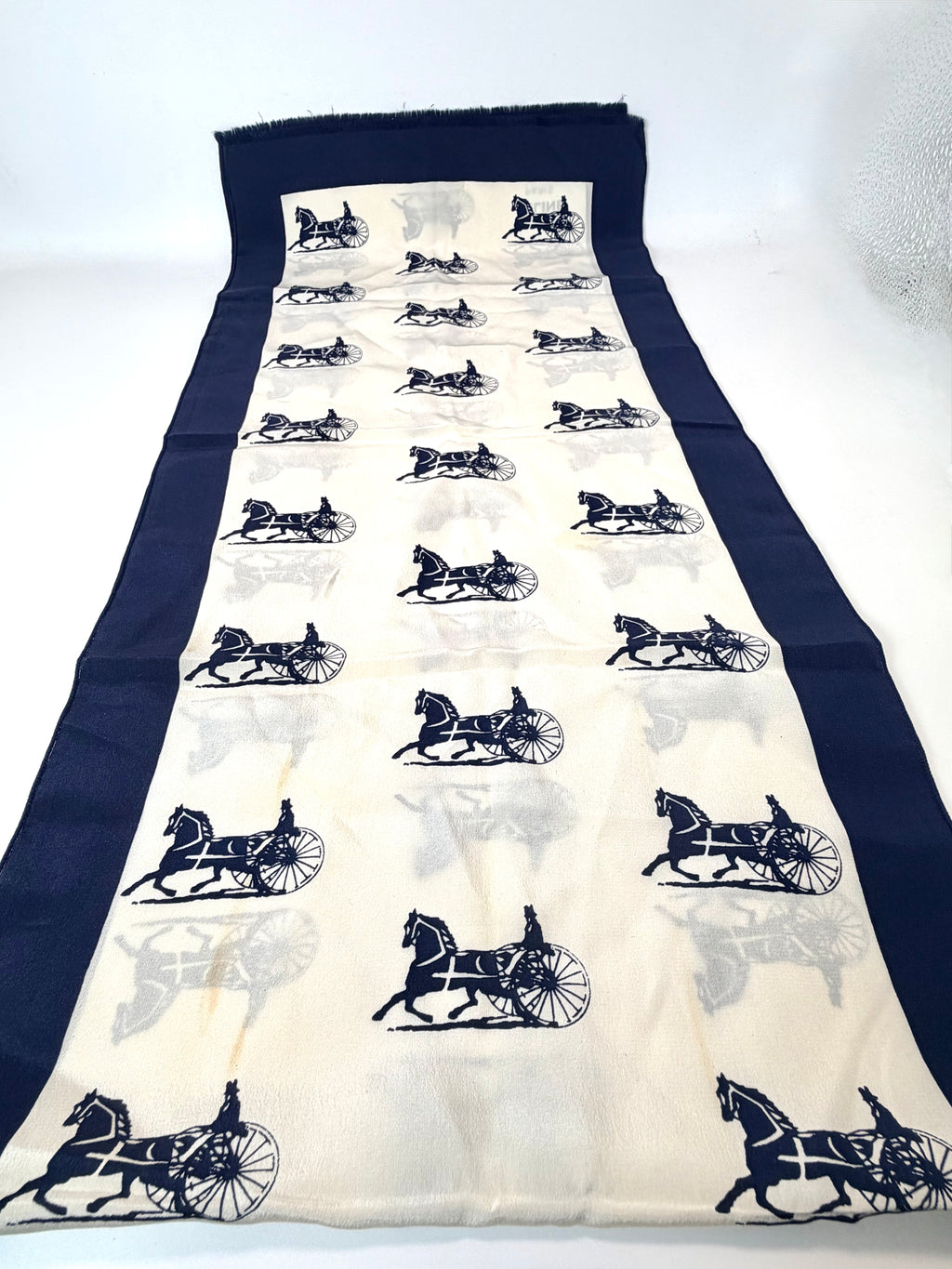 CELINE Vintage Long Silk Scarf – “Carriage Parade”