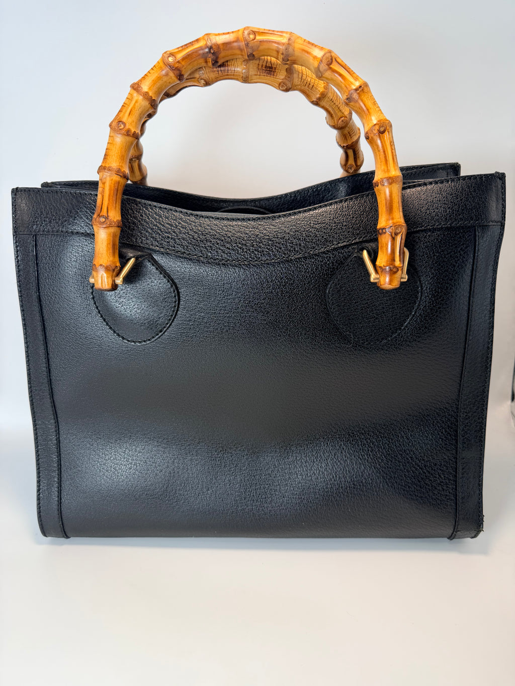 Gucci Vintage Bamboo Handle Black Leather Tote