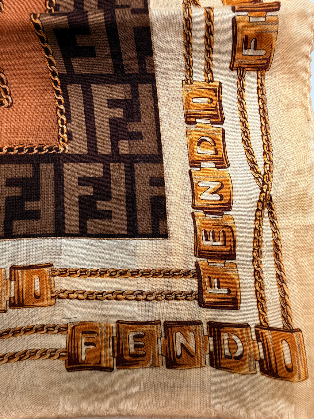 Fendi FF Logo Patchwork Scarf – Brown & Caramel