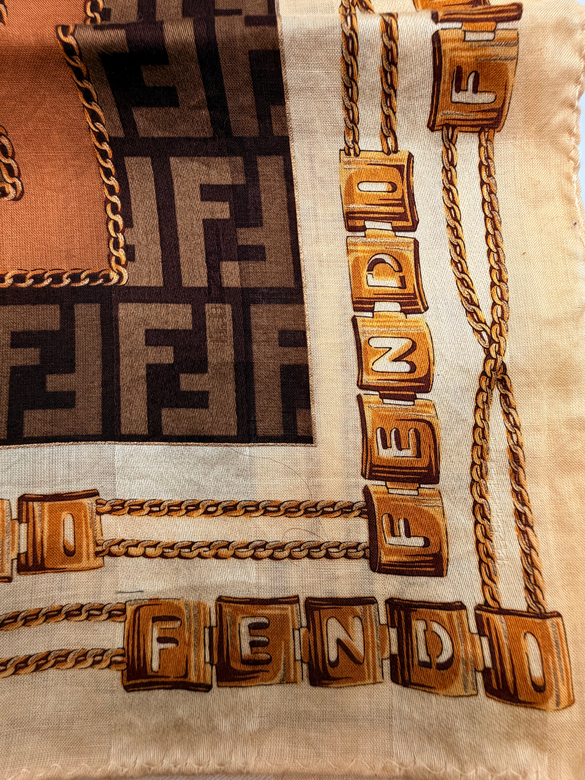Fendi FF Logo Patchwork Scarf – Brown & Caramel