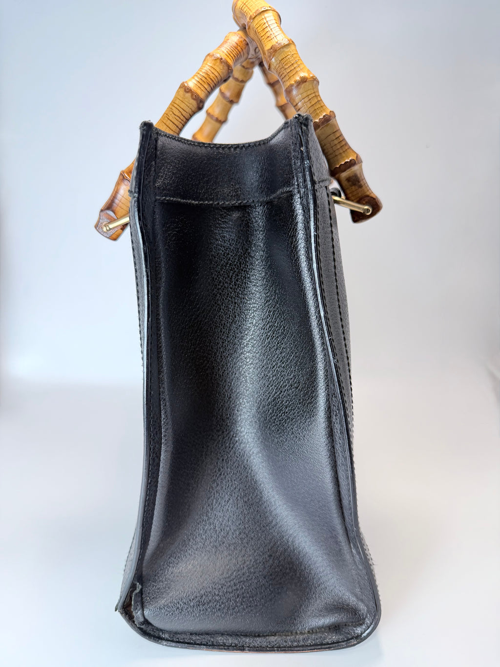 Gucci Vintage Bamboo Handle Black Leather Tote