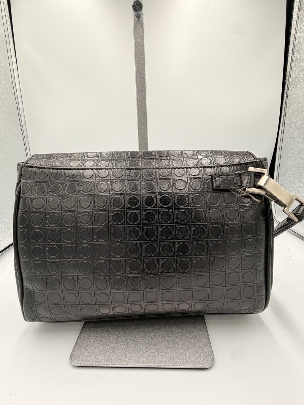 Salvatore Ferragamo Gancini Black Monogram Canvas Wristlet Clutch