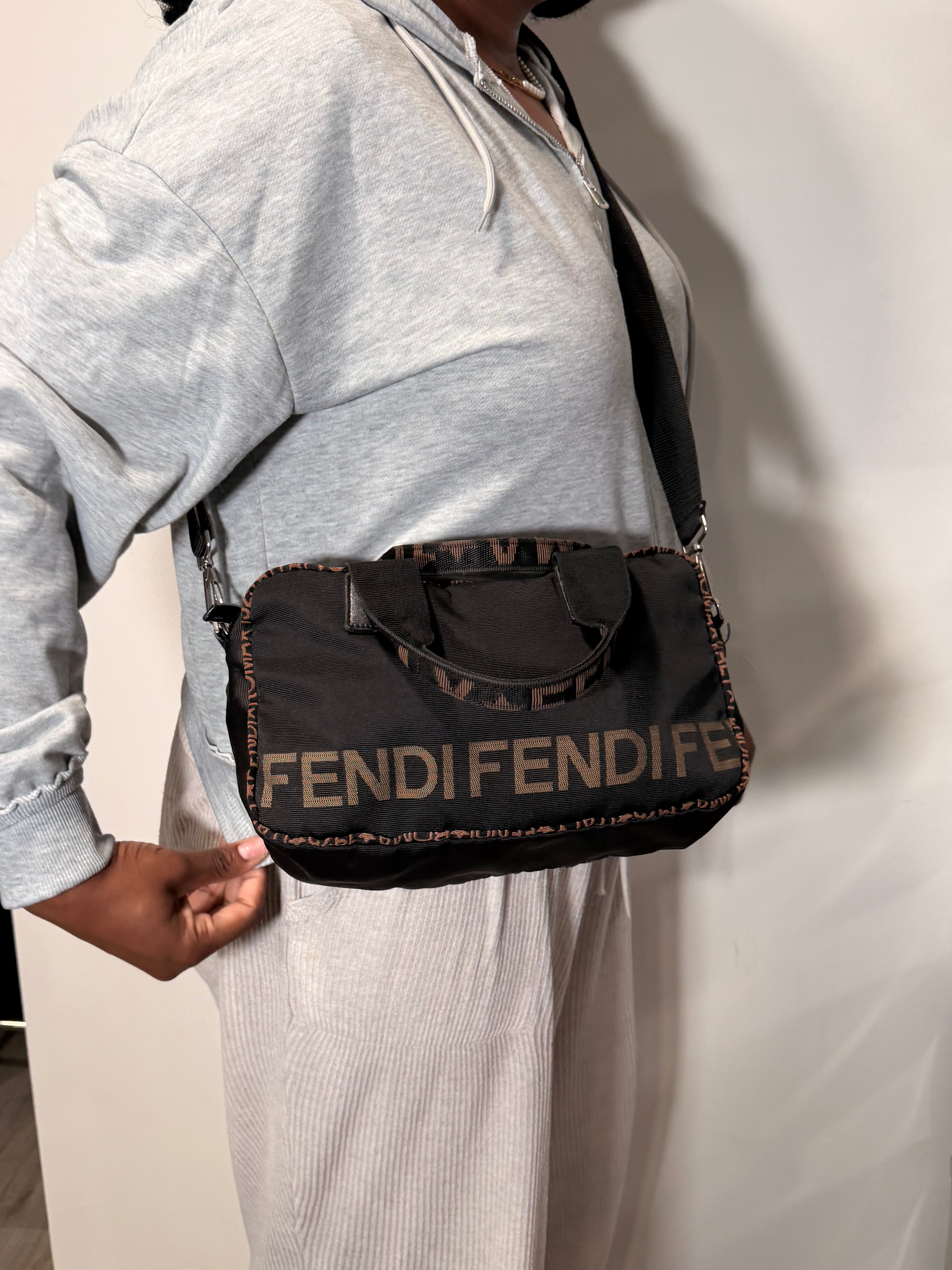 Fendi Logo Nylon Mini Boston Bag / Crossbody