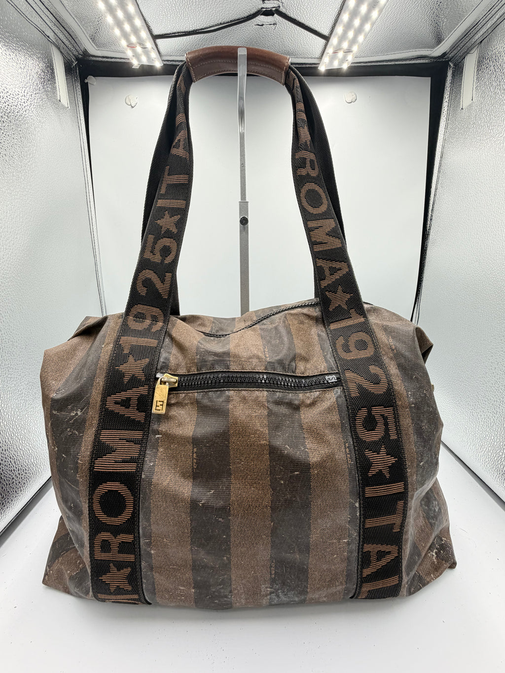 Fendi Roma 1925 Striped Large Duffle Bag