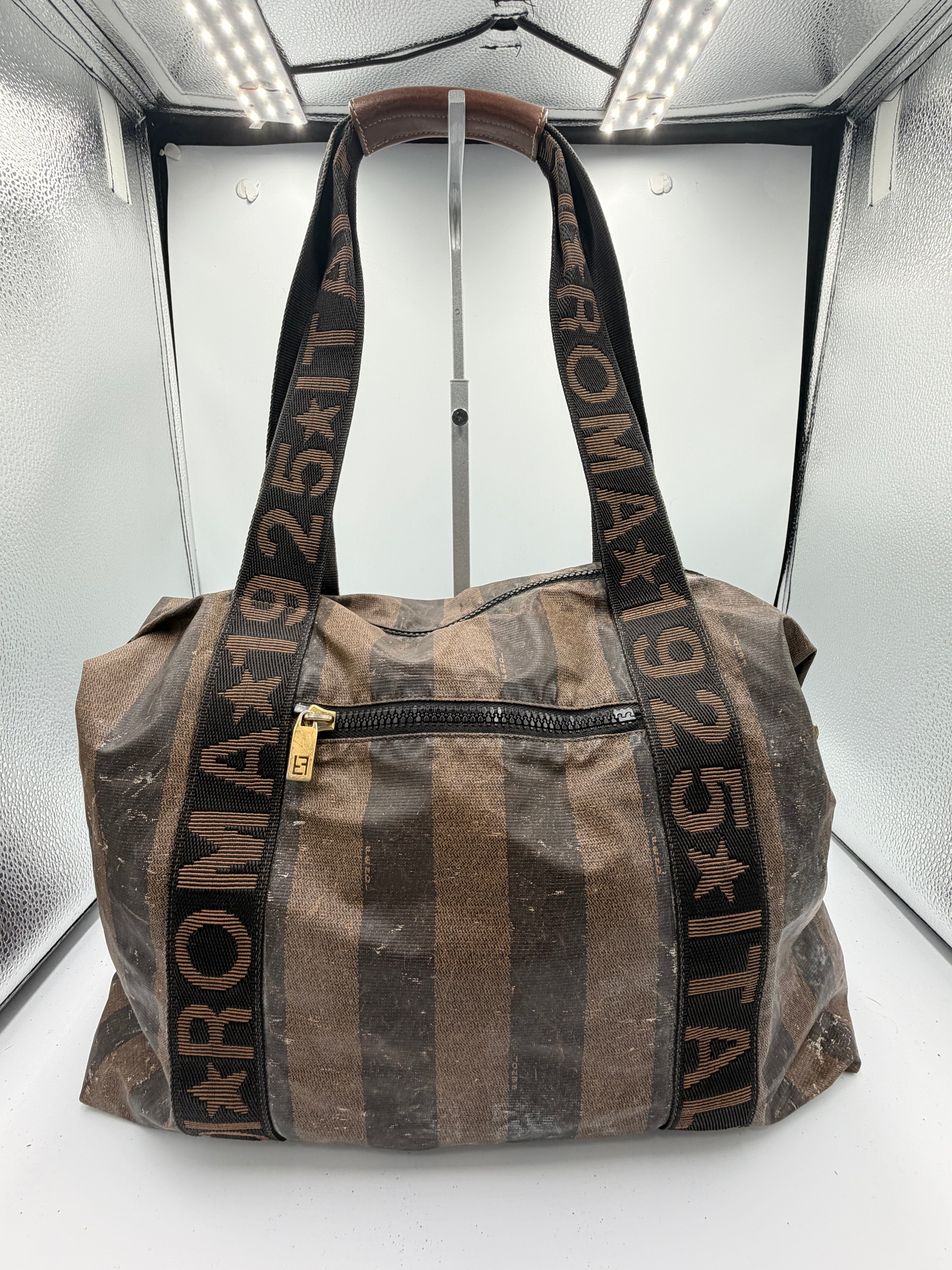 Fendi Roma 1925 Striped Large Duffle Bag