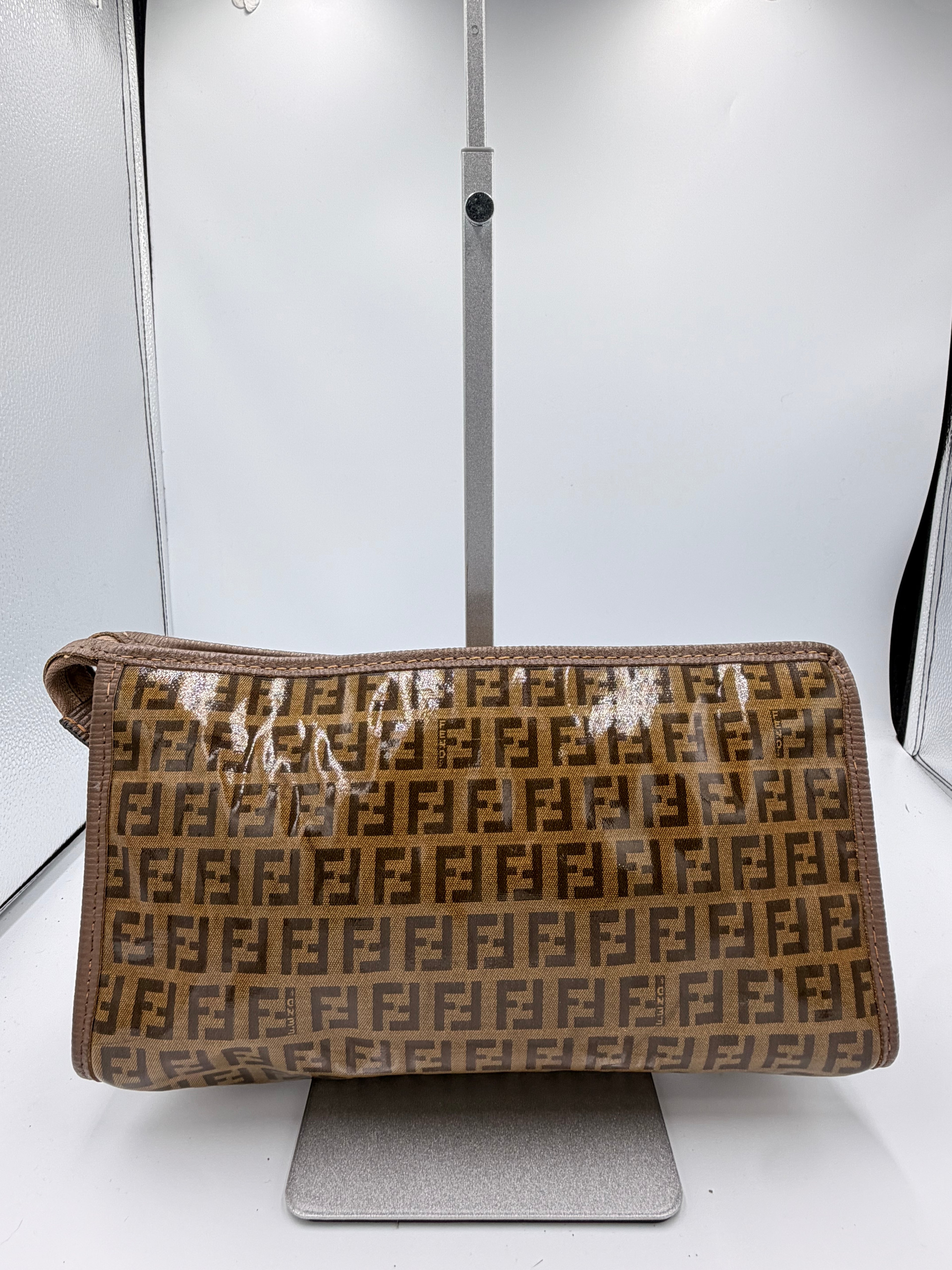 FENDI Vintage Zucca Logo Clutch – Brown Coated Canvas
