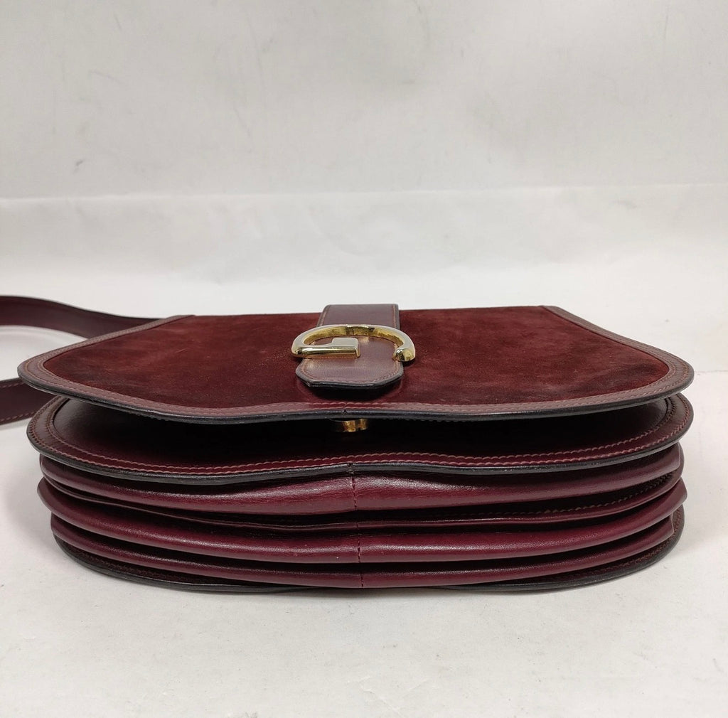 GUCCI Vintage Burgundy Suede & Leather Saddle Crossbody