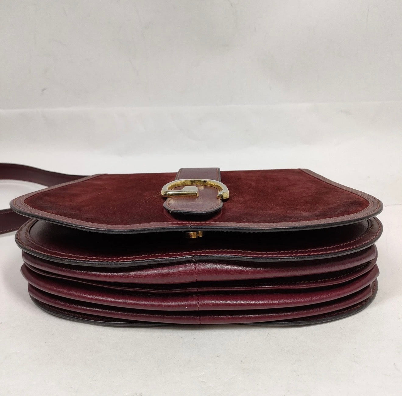 GUCCI Vintage Burgundy Suede & Leather Saddle Crossbody