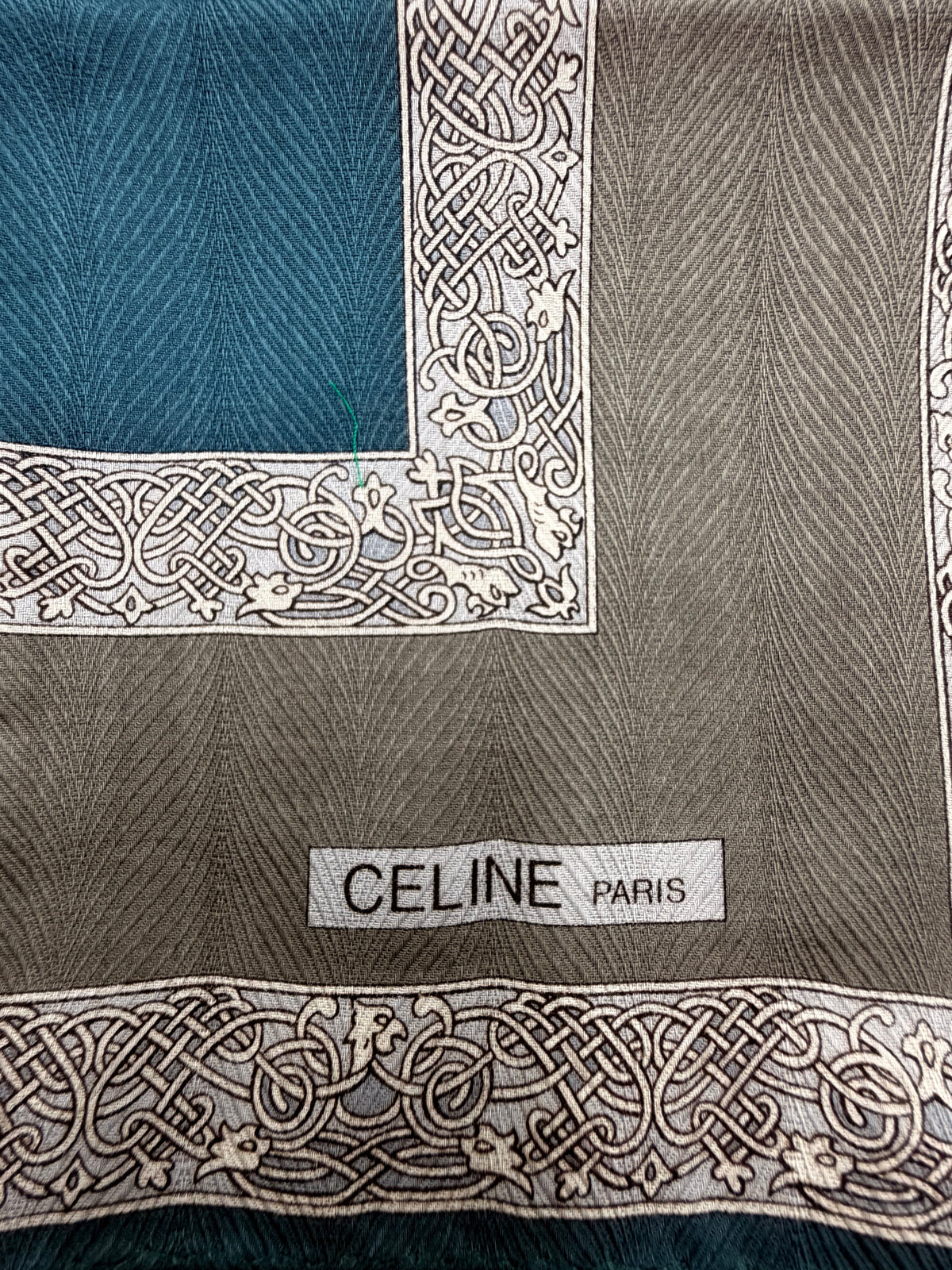 Celine Paris Green & Taupe Border Scarf