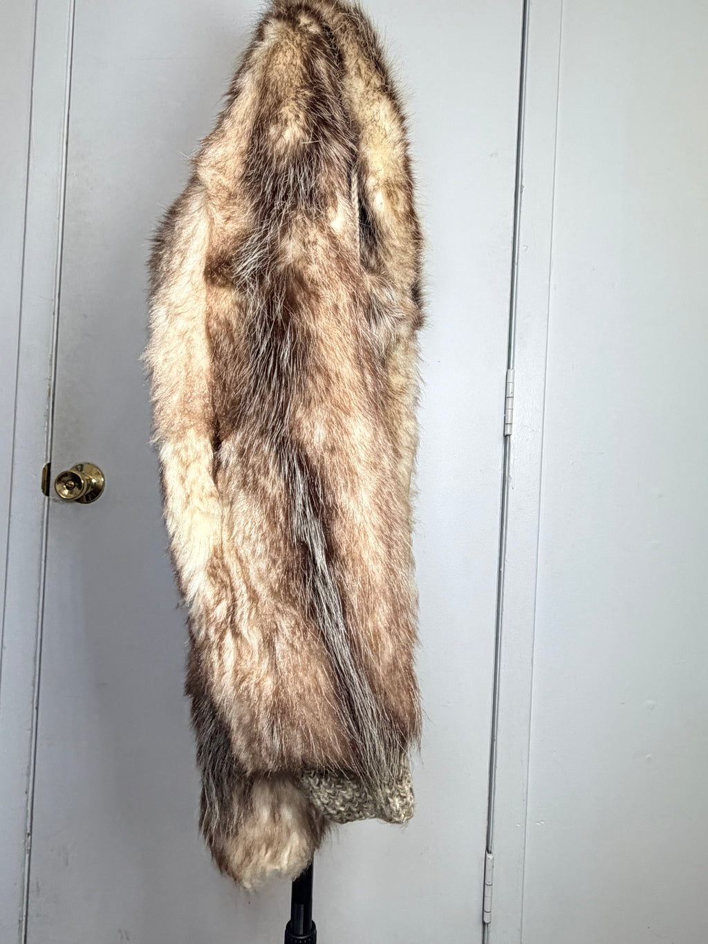 Vintage Finnish Raccoon Fur Hooded Coat Natural Brown Cream Small/ Medium 048