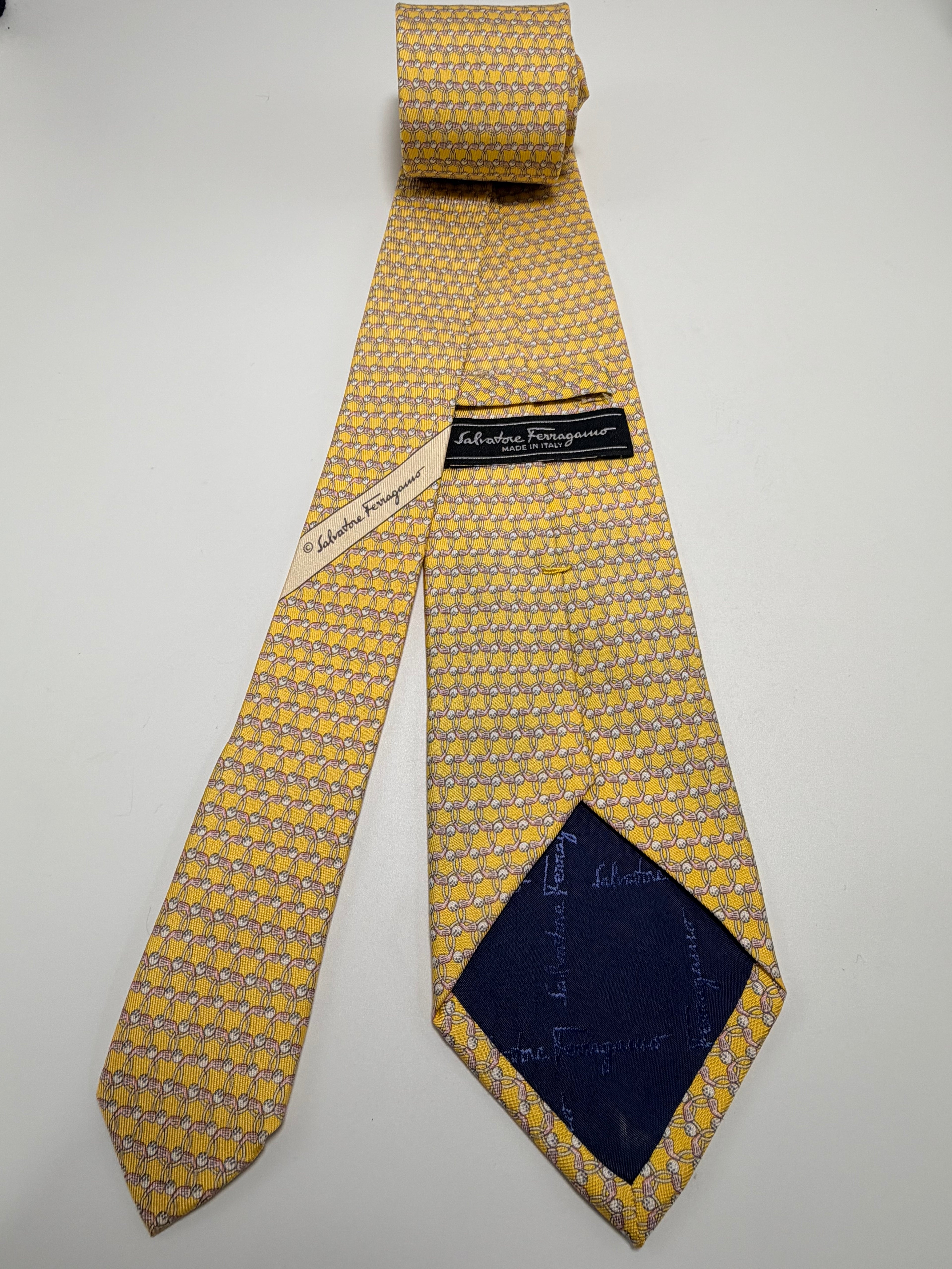 Salvatore Ferragamo Silk Tie – Yellow Gancini Pattern