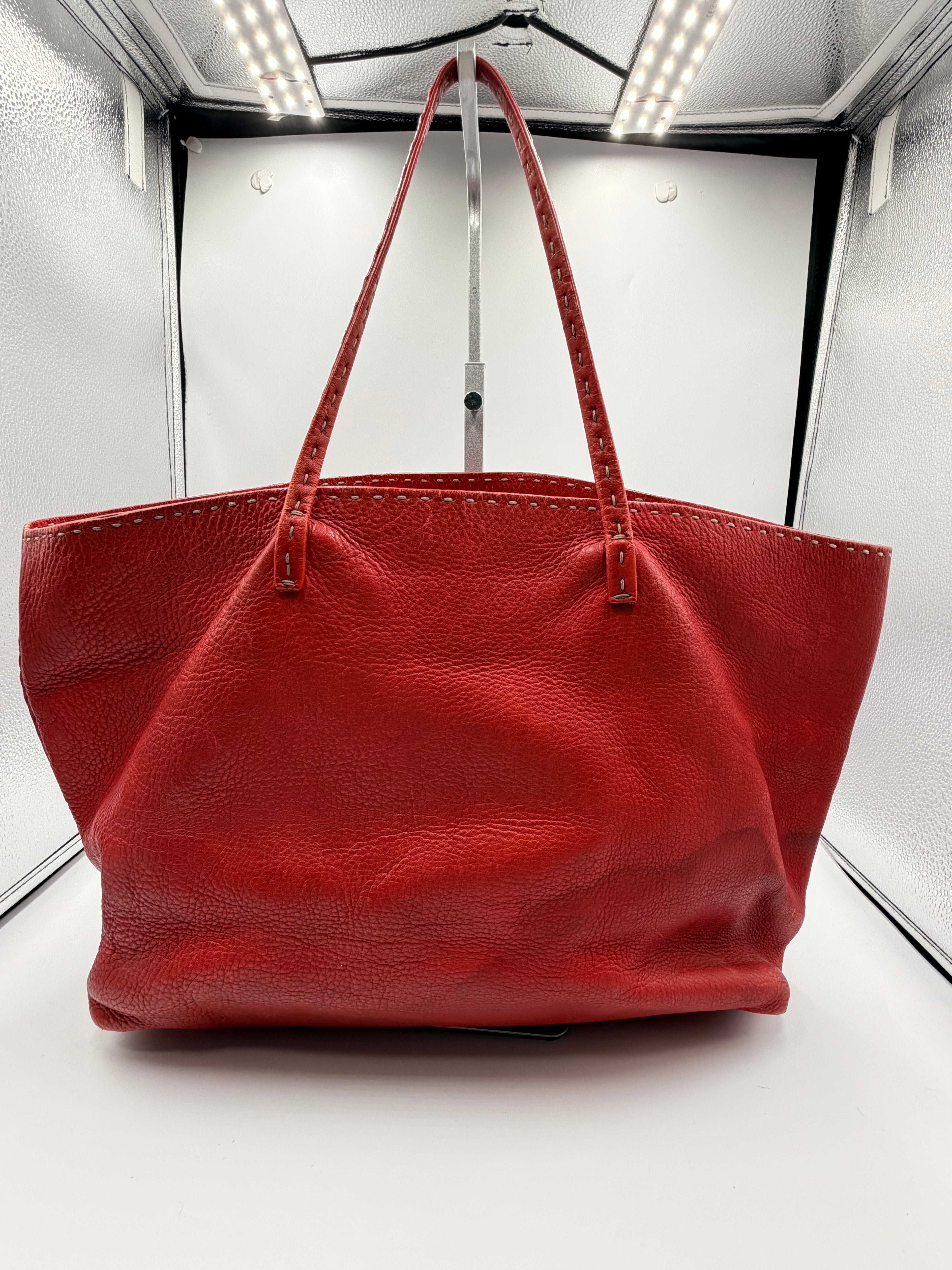 Fendi Selleria Red Leather Tote Bag