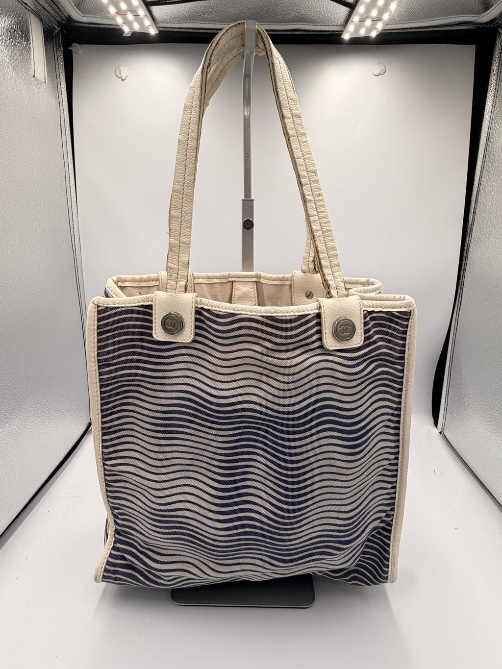 Chanel Wavy Canvas Tote – Blue & White - Silver CC Hardware