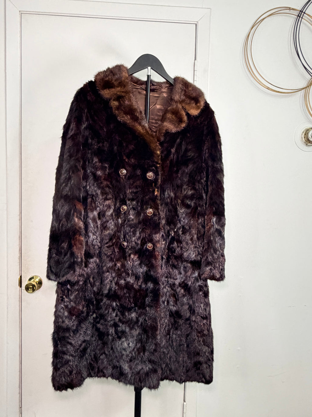 Vintage Mink Fur Coat with Jeweled Buttons – Espresso Noir (Large / XL)