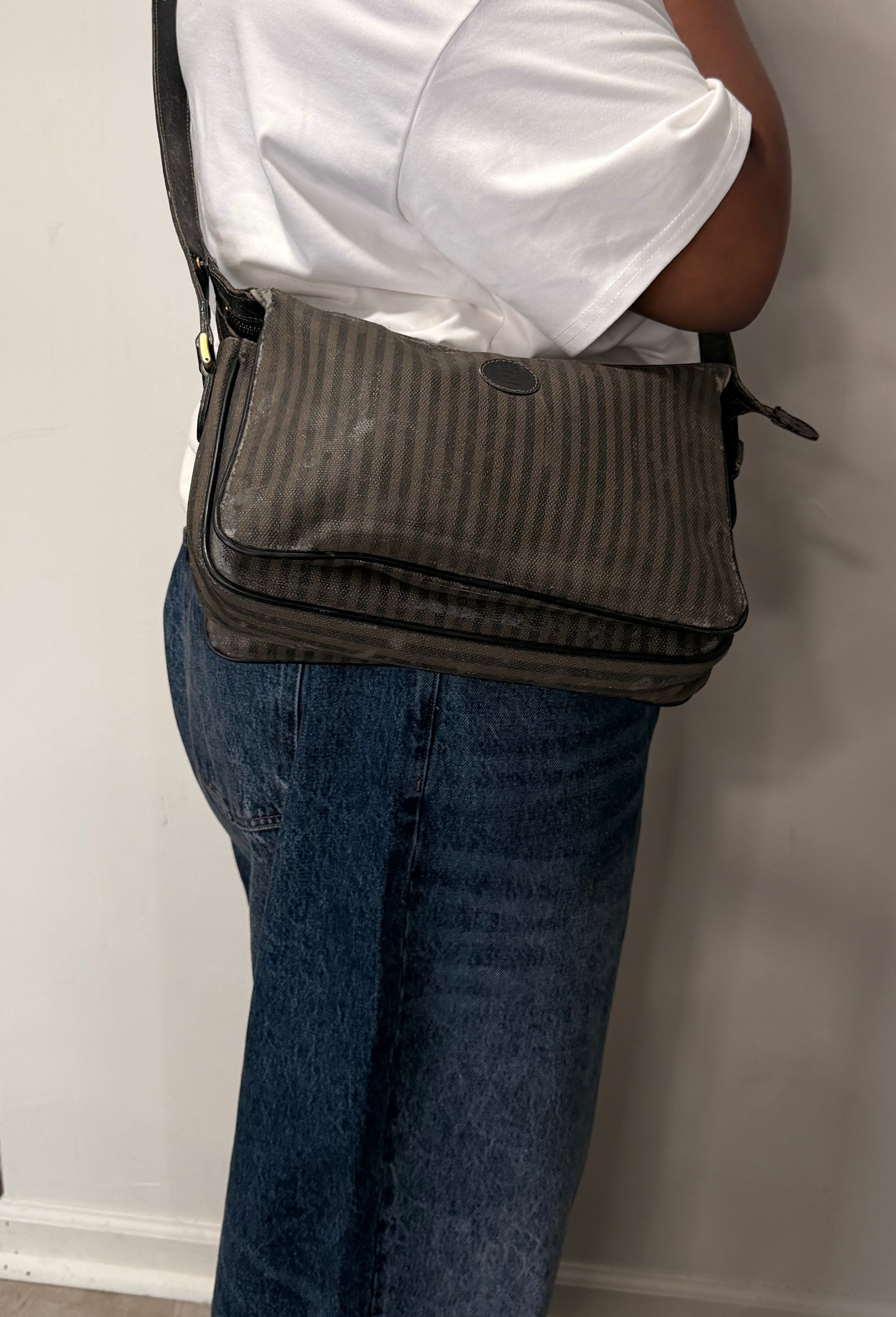 Fendi Pequin Striped Messenger Crossbody Bag