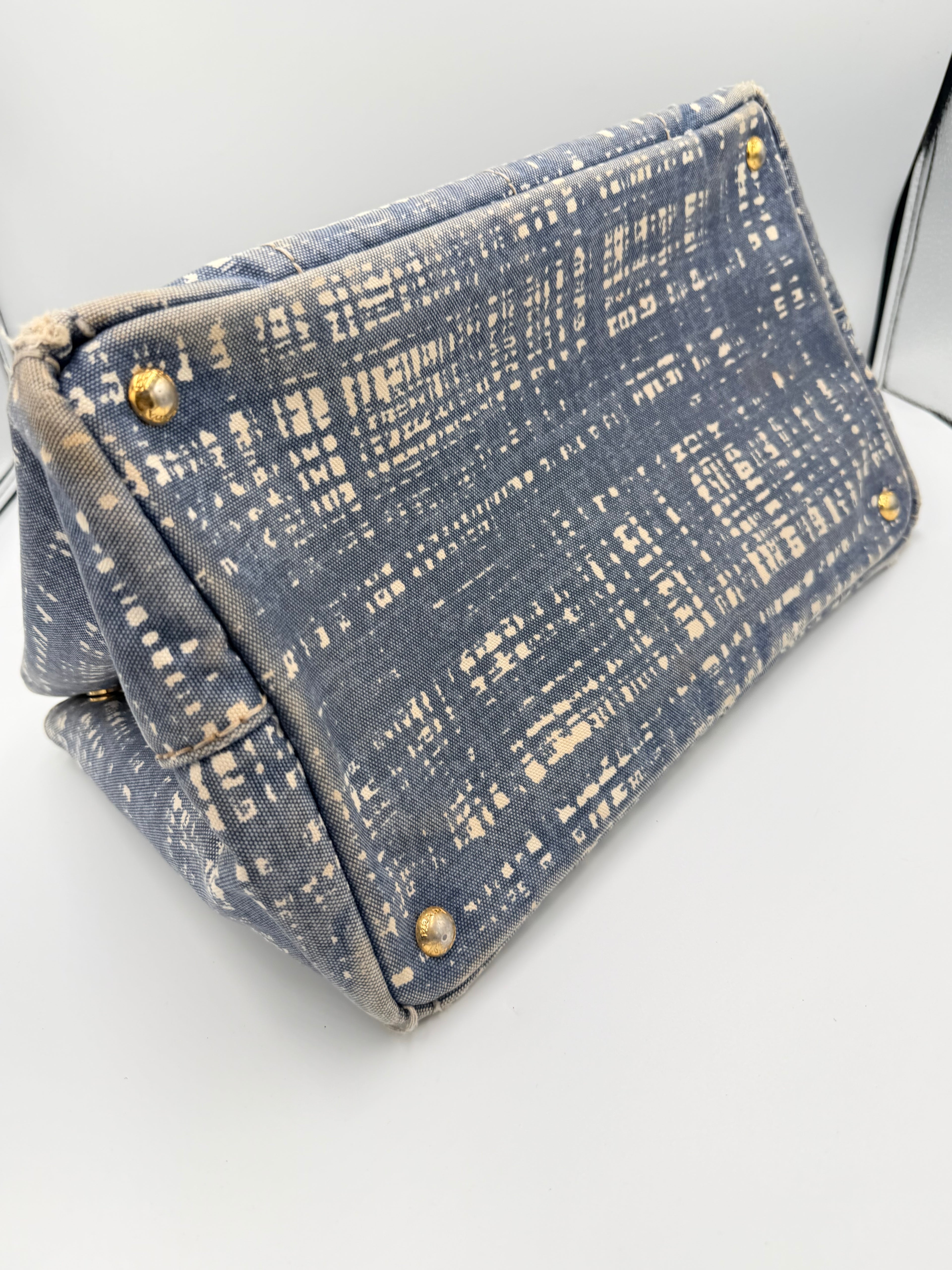 Prada Canapa Denim Abstract Print Tote