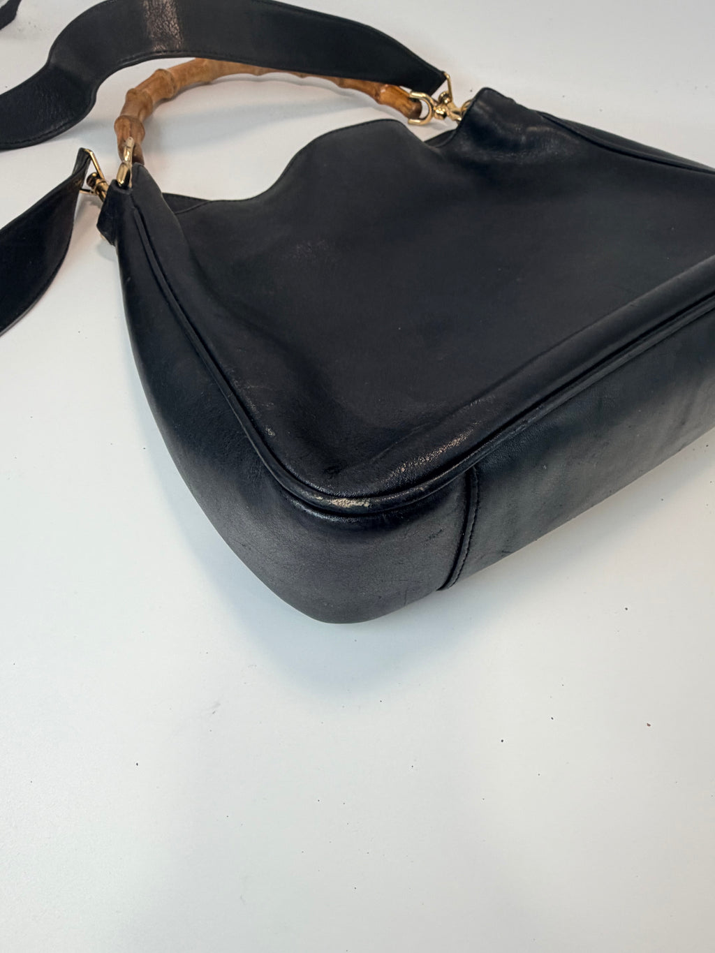 Gucci Black Leather Bamboo Handle Shoulder Bag | Crossbody Strap