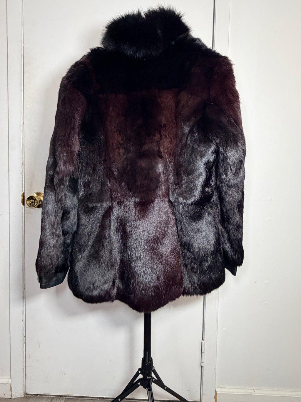 Vintage Black Mink Fur Jacket with Black Fox Collar - Medium 043